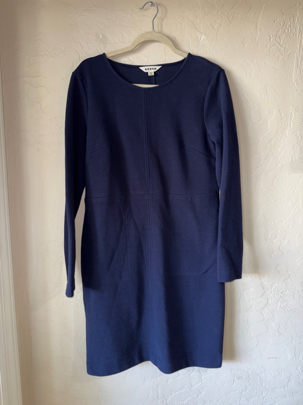 Boden Ellen ottoman ribbed long sleeve dress with pockets navy size 10